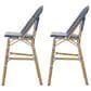 Hearth and Haven Outdoor Wicker French Barstool with Brown Aluminum Frame in Teal Blue (Set of 2), , large