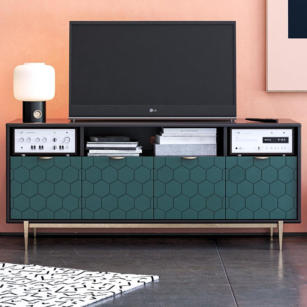 DHP Olivia 59.61&quot; TV Stand in Black and Geometric Pattern, , large
