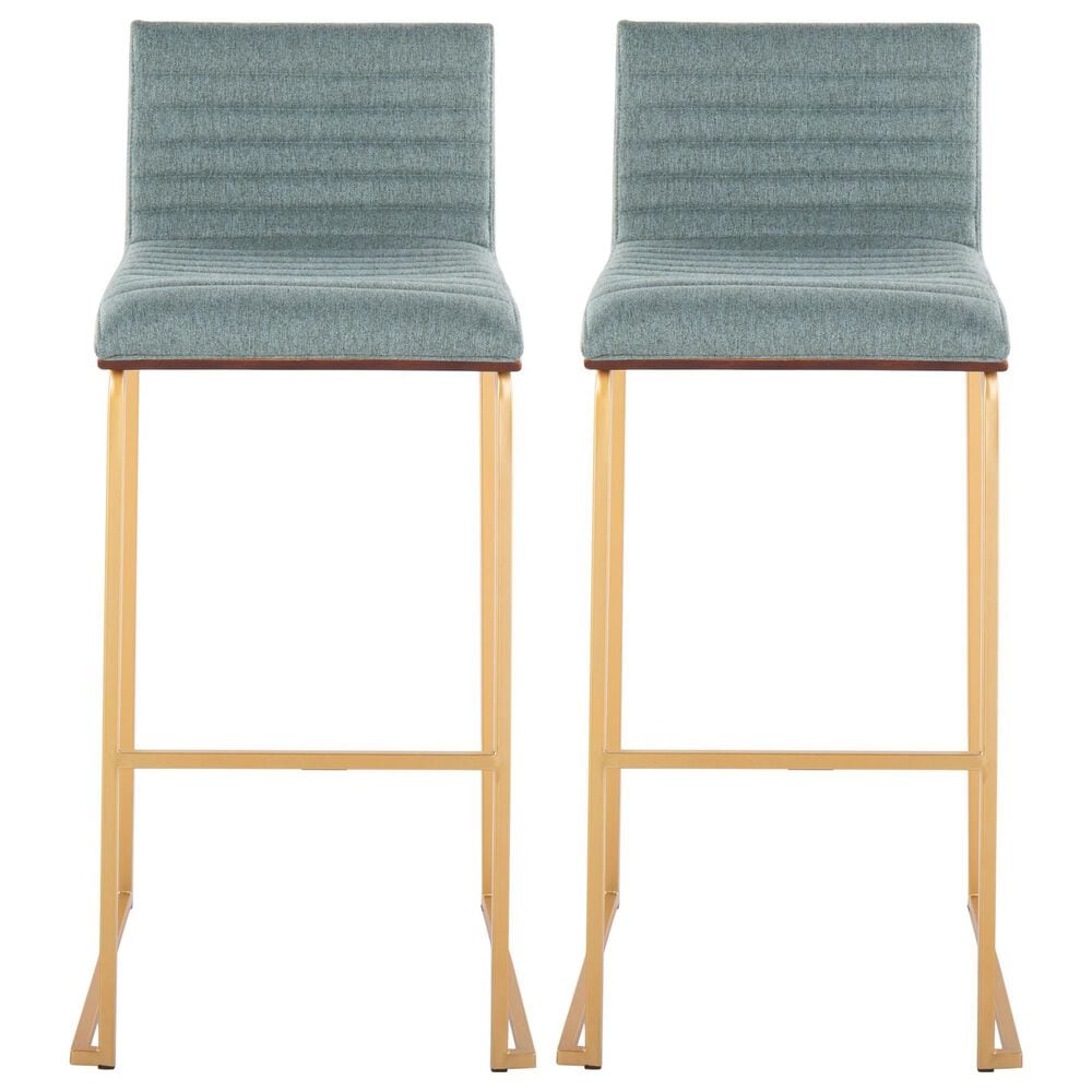 Lumisource Mason Mara Barstool with Green Cushion in Gold and Walnut &#40;Set of 2&#41;, , large