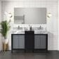 Lexora Home Zilara 55" Double Bathroom Vanity in Black and Grey with 11 cm Castle Grey Marble Top and Rectangular Sinks, , large