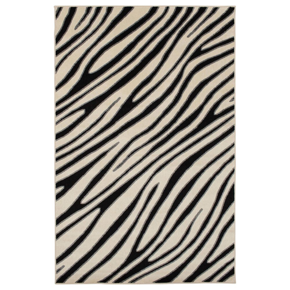Central Oriental Terrace Tropic Jayla 6"7" x 9"6" White and Black Area Rug, , large
