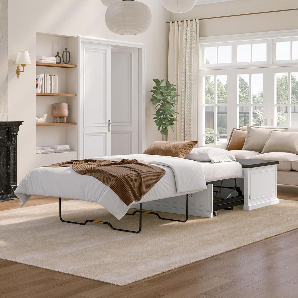 Richlands Furniture Soren Lift Top Dream Console with Twin Convertible Bed in White and Brown, , large