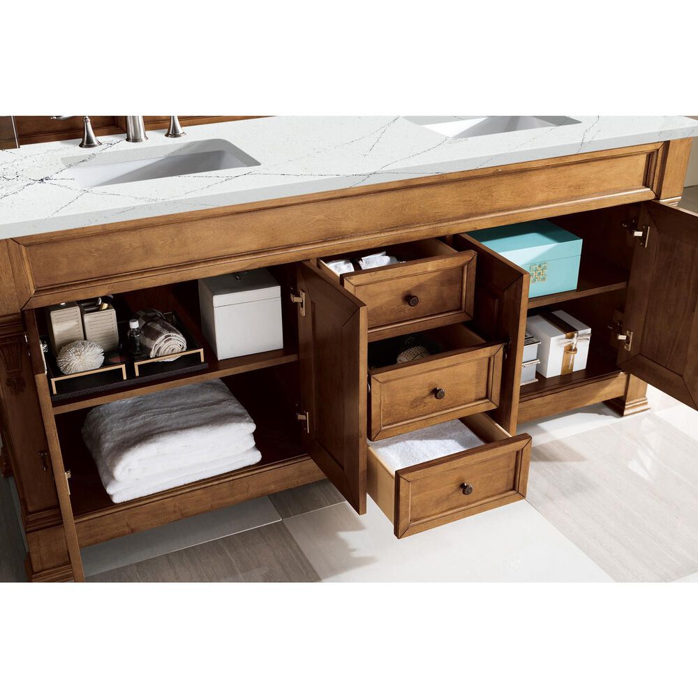 James Martin Vanities Brookfield 72&quot; Double Bathroom Vanity in Country Oak with 3 cm Ethereal Noctis Quartz Top and Rectangle Sinks, , large