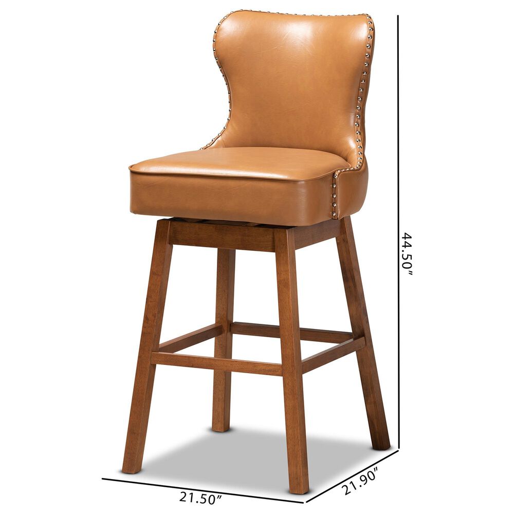 Baxton Studio Gradisca Swivel Bar Stool in Walnut Brown (Set of 2), , large