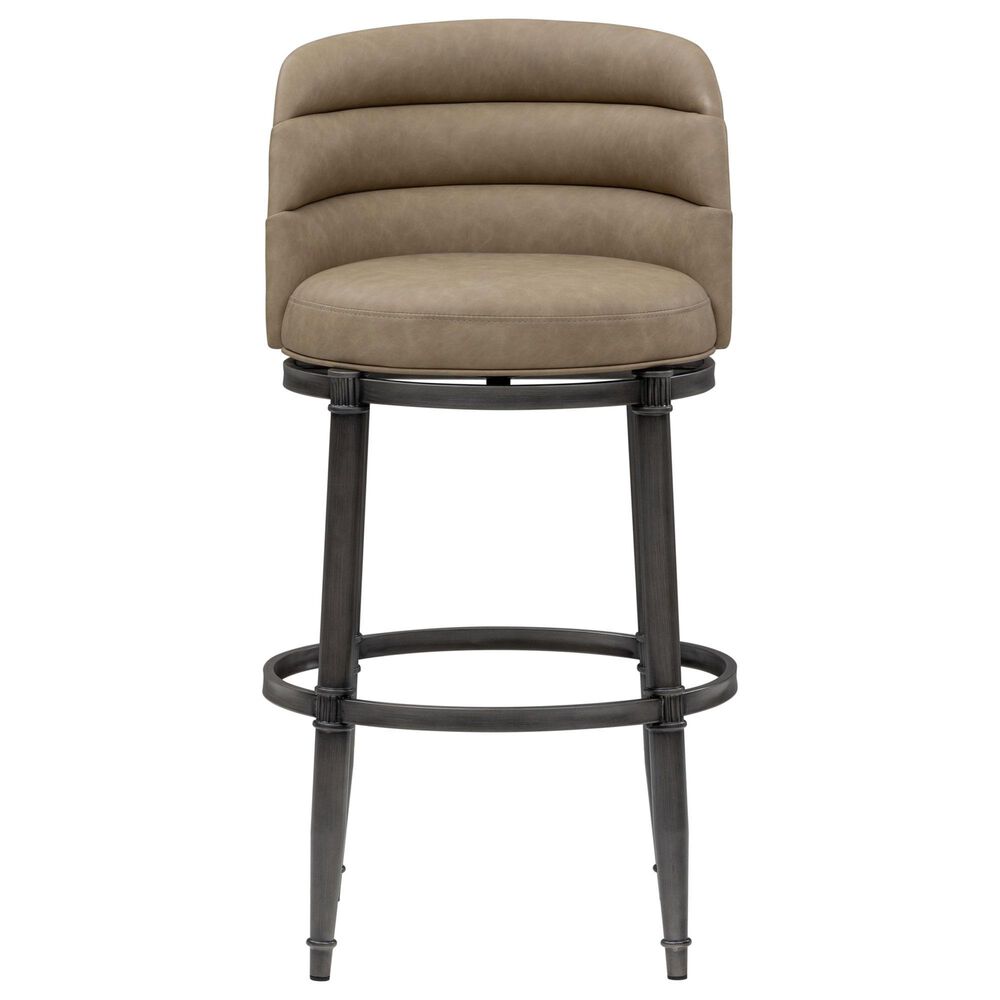 Armen Living Eunice Swivel Bar Height Stool with Mushroom Brown Upholstery in Antique Pewter, , large