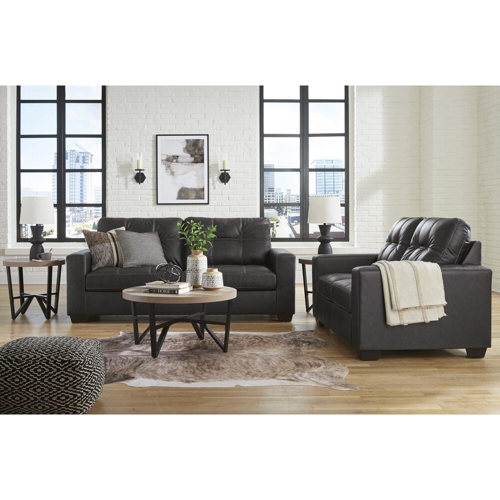 Ashley Barlin Mills Stationary Sofa and Loveseat Set in Carbon, , large