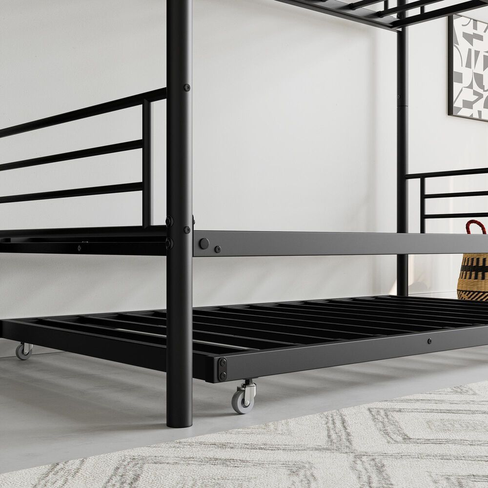 Hearth and Haven Twin Metal Bunk Bed with Trundle Ladder and Full-Length Guardrail in Black, , large