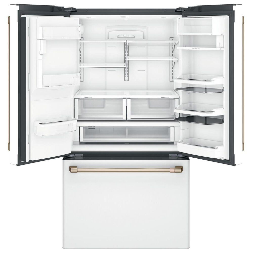 Cafe 27.8 Cu. Ft. French Door Refrigerator Energy Star with Hot Water Dispenser in Matte White and Brushed Bronze, , large