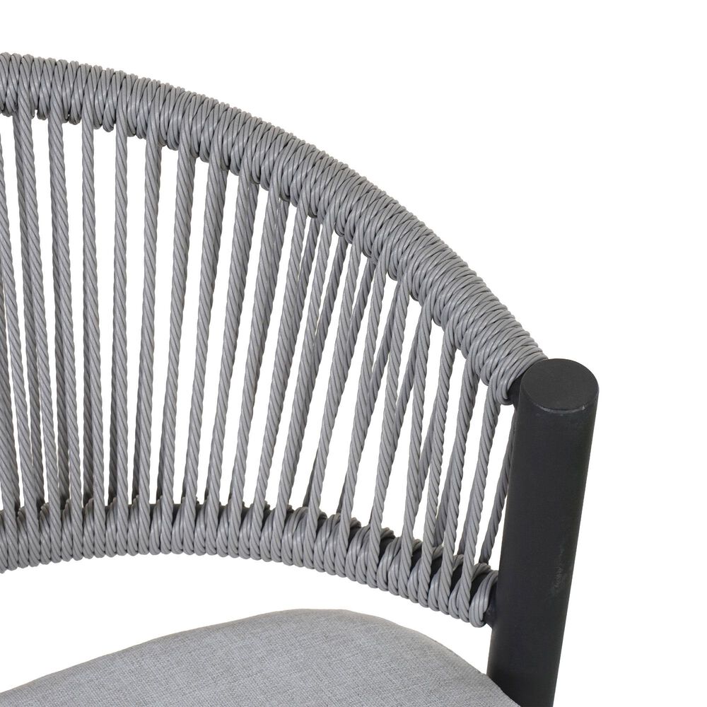 Hearth and Haven 26" Outdoor Counter Stool with Matte Black Frame in Light Gray (Set of 2), , large