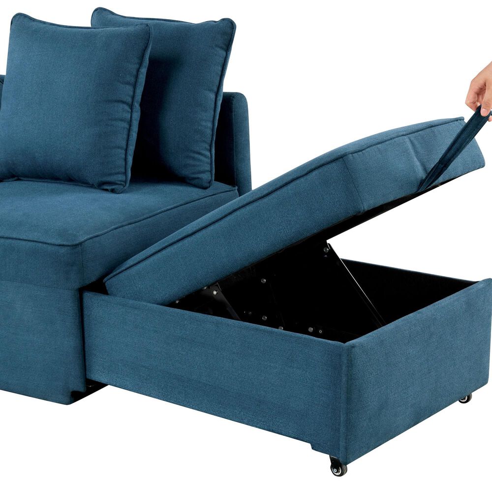 Furniture of America Woburn Convertible Chaise Lounger with Caster in Blue, , large