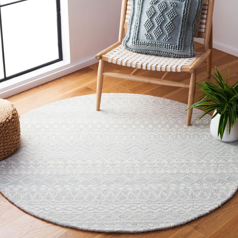 Safavieh Micro-Loop 5&#39; Round Aqua and Ivory Area Rug, , large