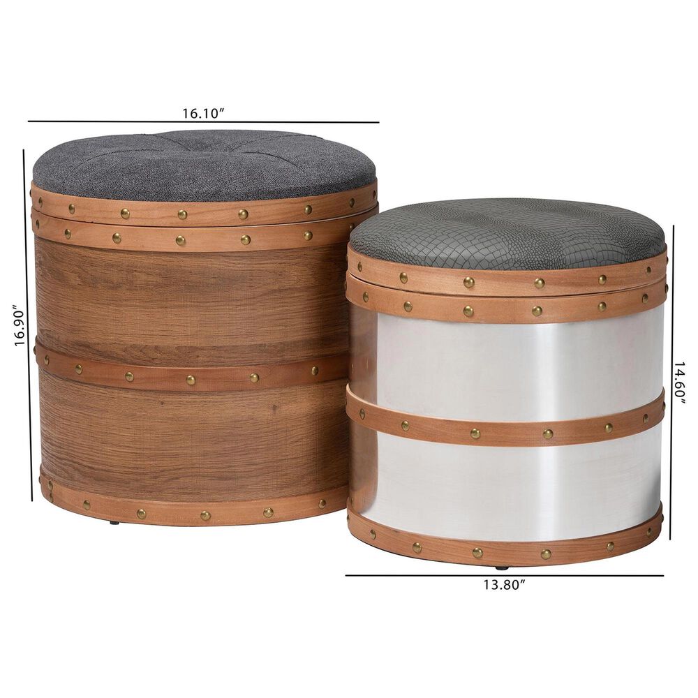 Baxton Studio Caleb 2-Piece Storage Ottoman Set in Grey, , large