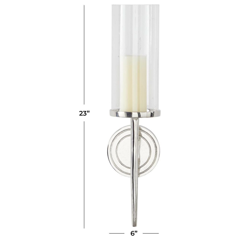 Maple and Jade 23&quot; Single Indoor/Outdoor Wall Mount Candle Holder in Polished Silver and Clear, , large