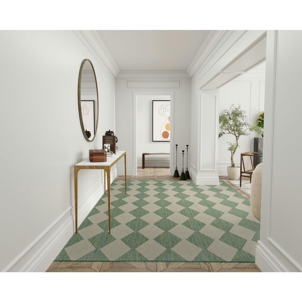 Nourison Positano Geometric Blue and Green 9&#39; x 12&#39; Indoor/Outdoor Area Rug, , large