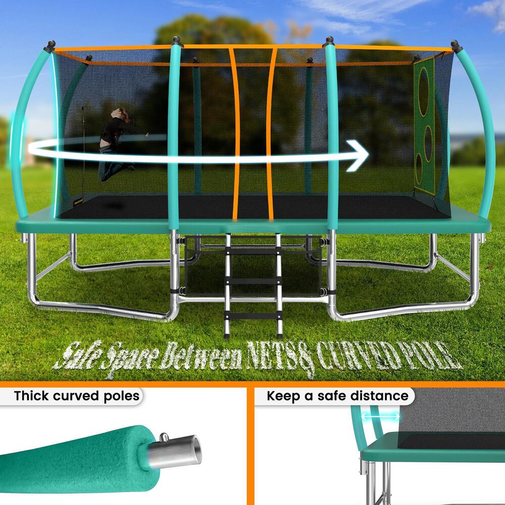 HOMLUX 8' x 14' Outdoor Trampoline with Storage Bag in Green, , large
