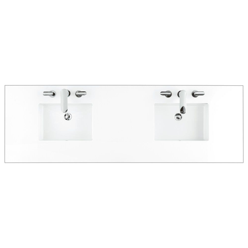James Martin Vanities Chicago 72&quot; Double Bathroom Vanity in White Washed Walnut with 3 cm White Zeus Quartz Top and Rectangular Sinks, , large