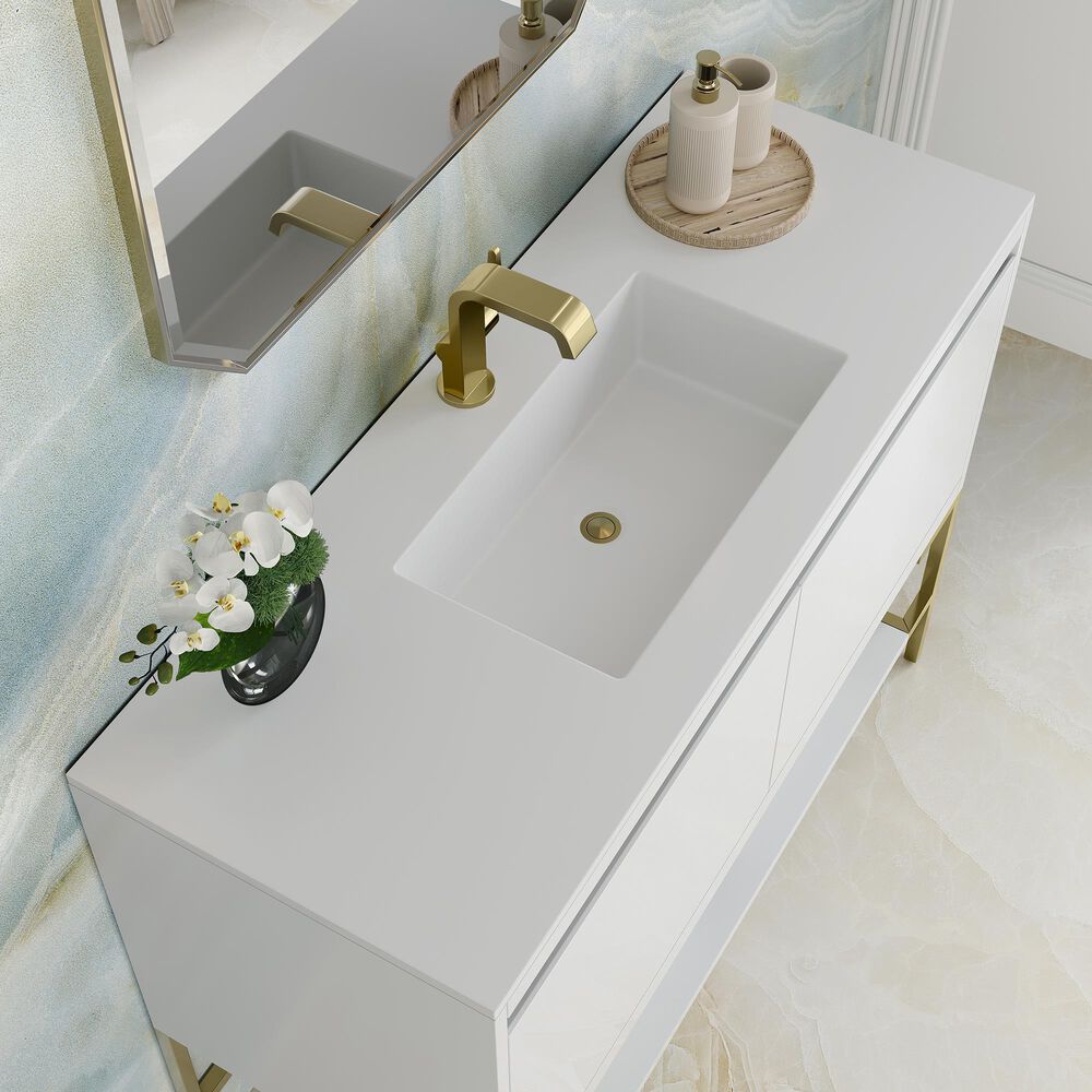James Martin Vanities Mantova 47.3&quot; Single Vanity in Glossy White and Champagne Brass with 3 cm Glossy White Composite Stone Top and Rectangular Sink, , large