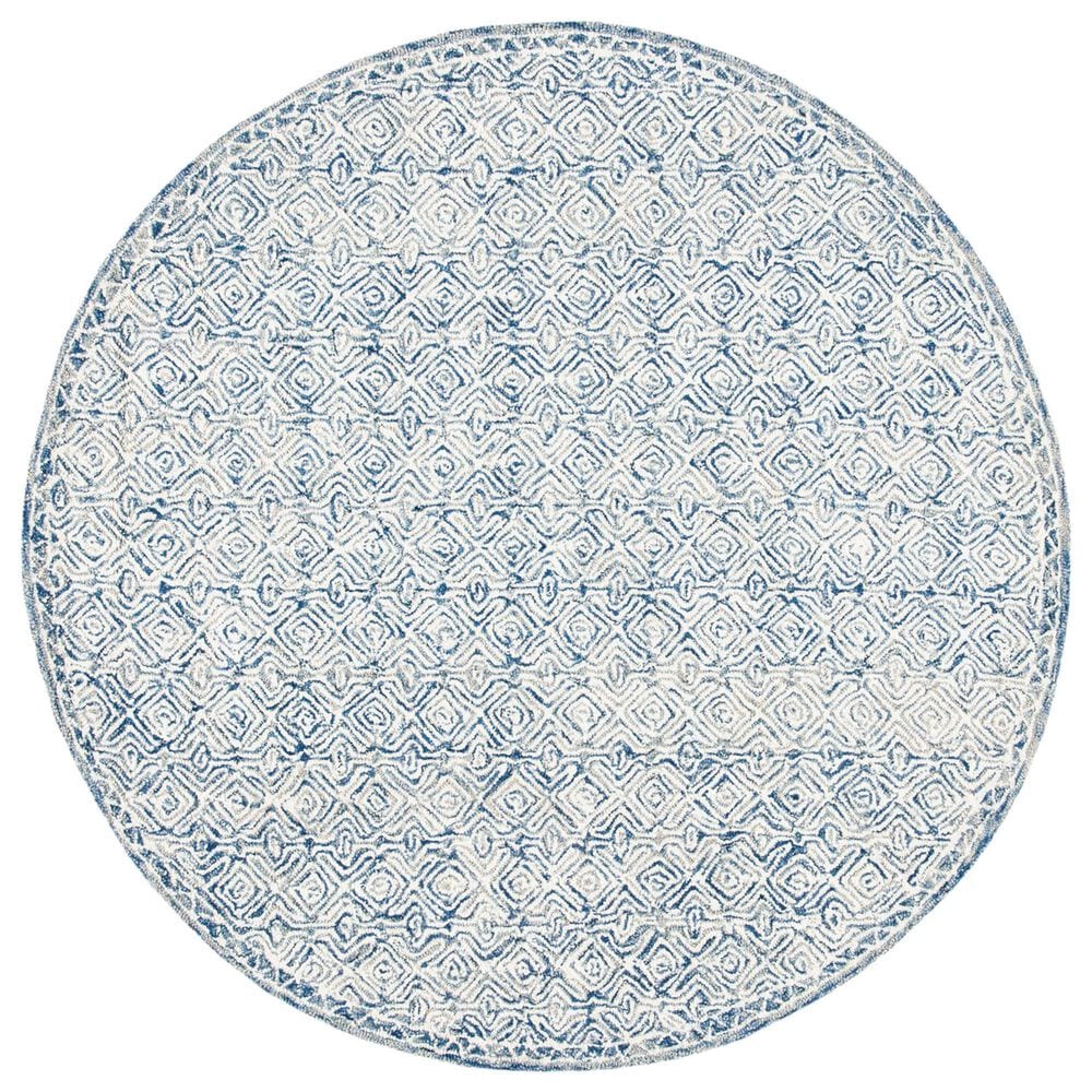 Safavieh Micro-Loop MLP526N 7" Round Navy and Ivory Area Rug, , large