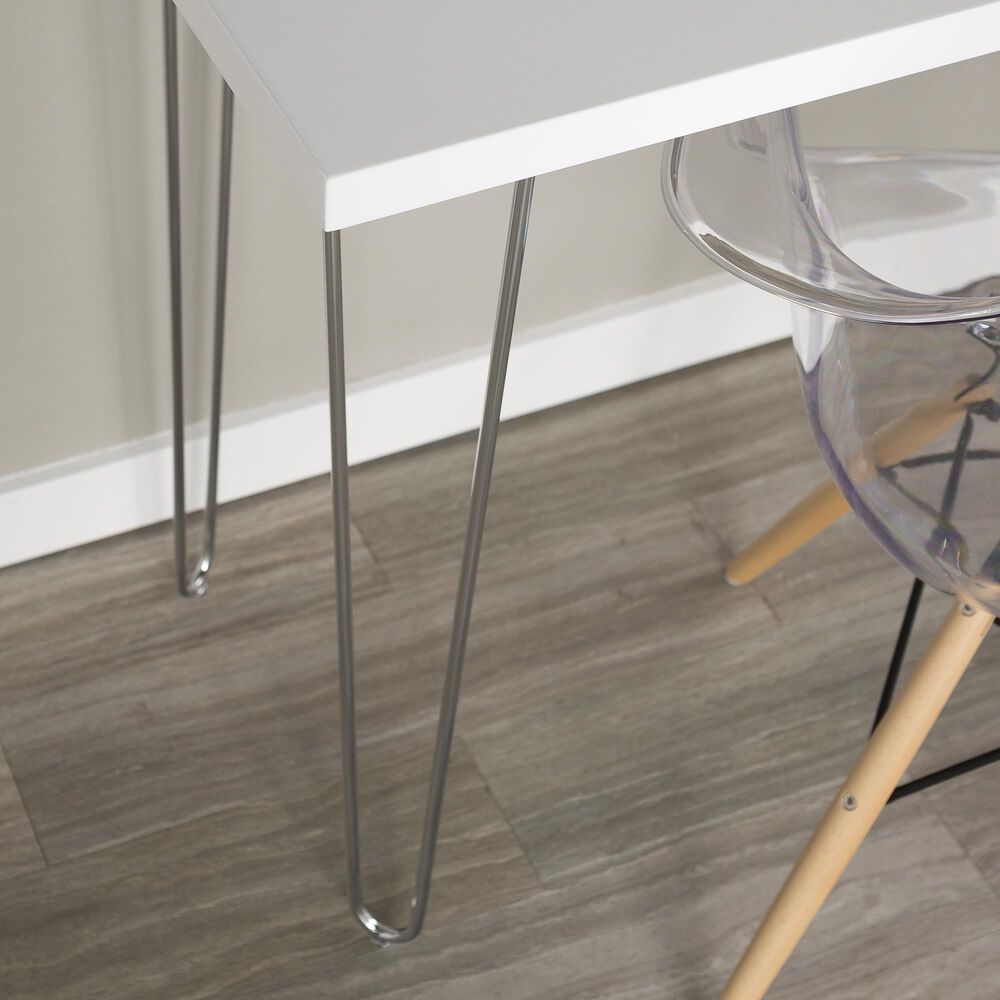 Walker Edison Hairpin 42&quot; Writing Desk in Chrome and White, , large