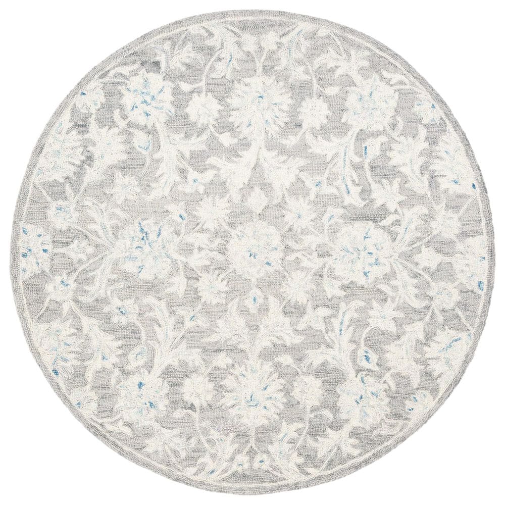 Safavieh Micro-Loop Floral 5" Round Grey and Ivory Area Rug, , large