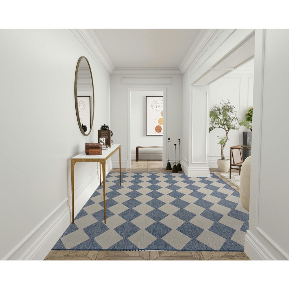 Nourison Positano Geometric Navy Blue 9&#39; x 12&#39; Indoor/Outdoor Area Rug, , large