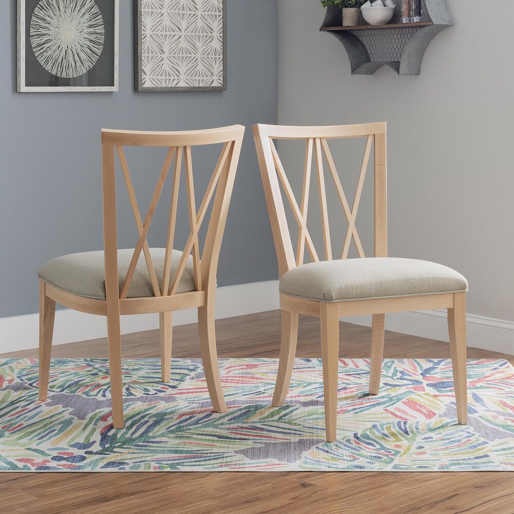 Linon Home Decor Bailey Side Chair with Beige Fabric Cushion Seat in Natural, , large