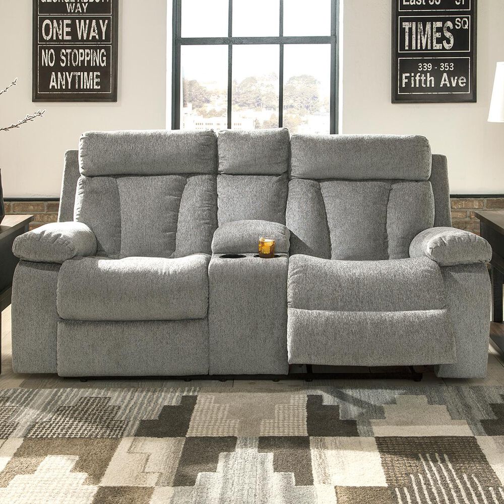 Ashley Mitchiner Manual Double Recliner Loveseat with Console in Fog, , large