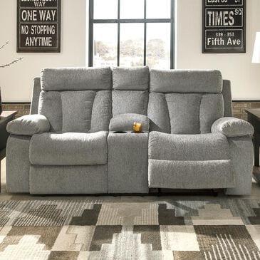 Ashley Mitchiner Manual Double Recliner Loveseat with Console in Fog, , large