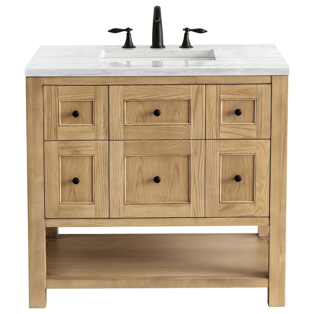 James Martin Vanities Breckenridge 36" Single Bathroom Vanity in Light Natural Oak with 3 cm Arctic Fall Solid Surface Top and Rectangular Sink, , large