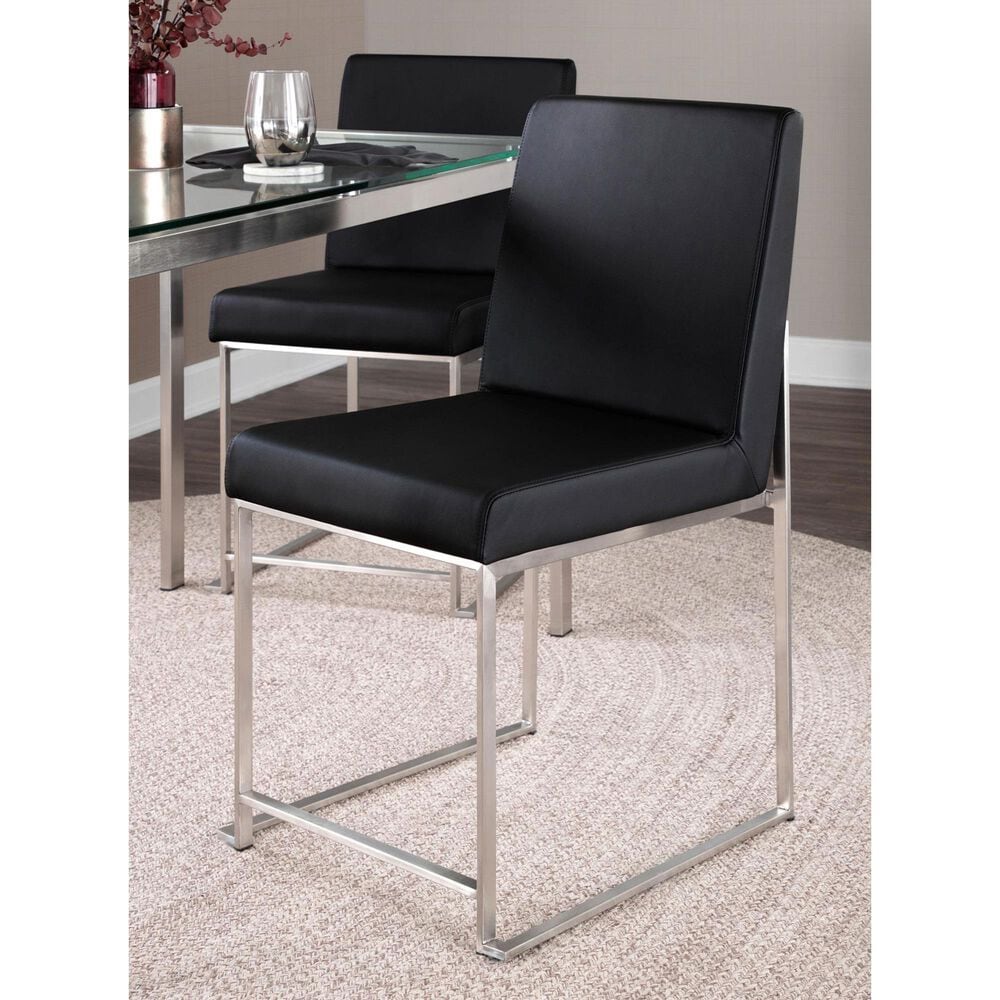 Lumisource Fuji Side Chair with Black Faux Leather Cushion in Brushed Stainless Steel &#40;Set of 2&#41;, , large