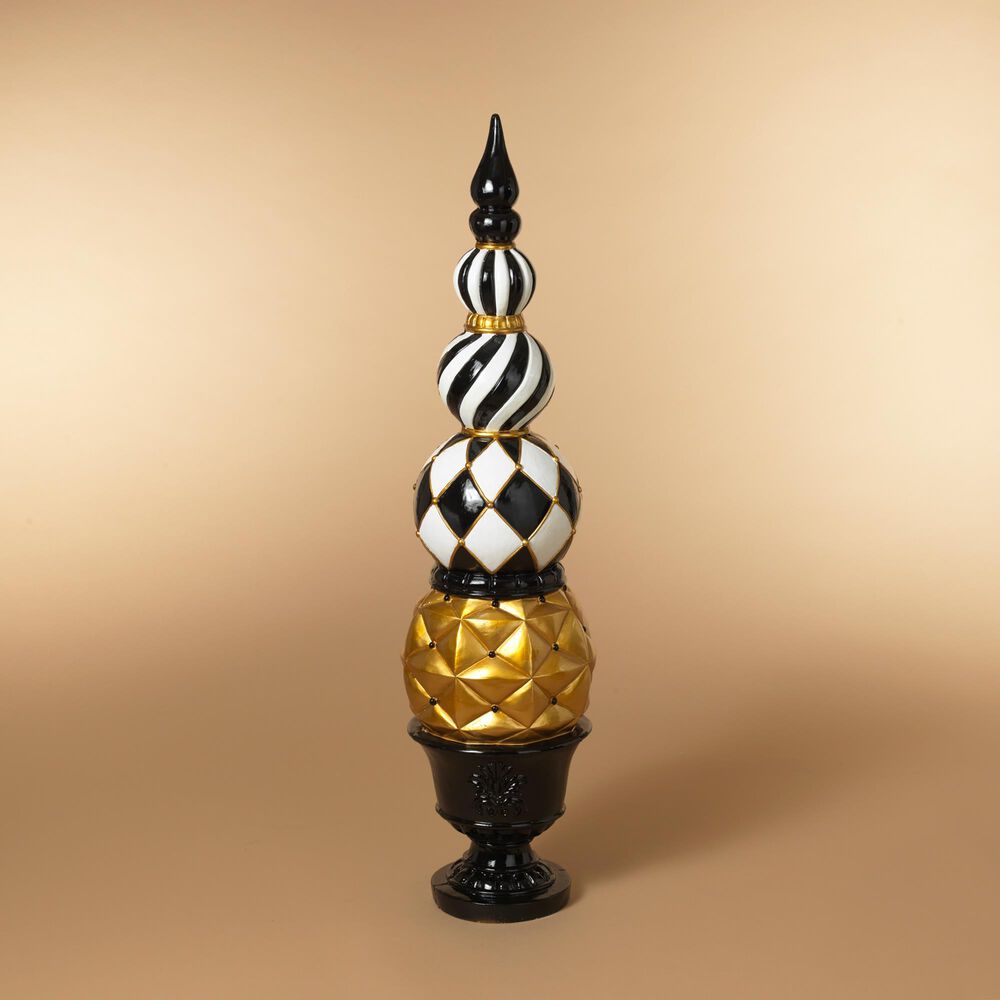 The Gerson Company 50&quot; Resin Topiary in Black, White and Gold, , large