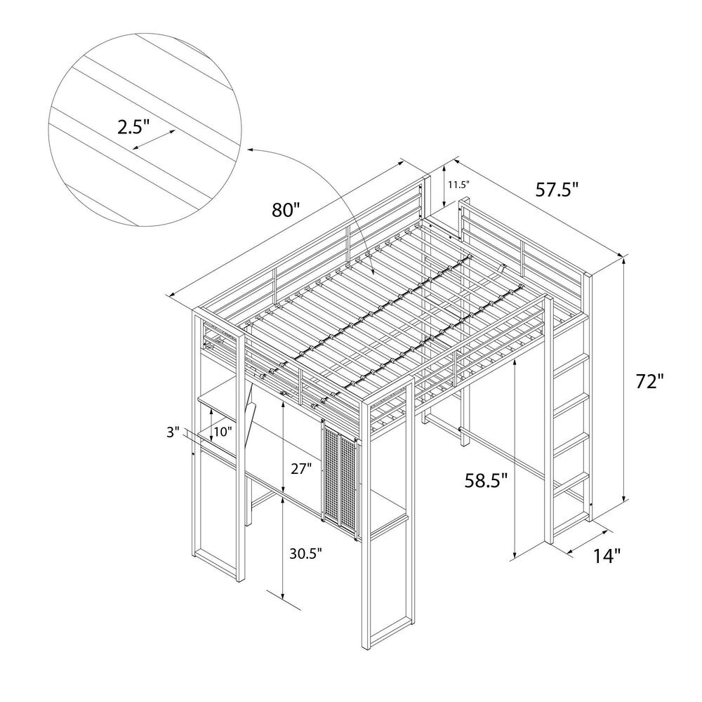 DHP Abode Full Metal Loft Bed with Desk in Silver, , large