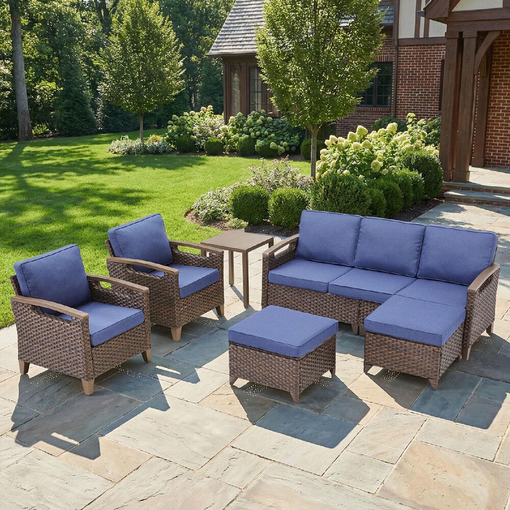 Sunwell Garden 6-Piece Patio Chat Set with Side Table in Navy, , large