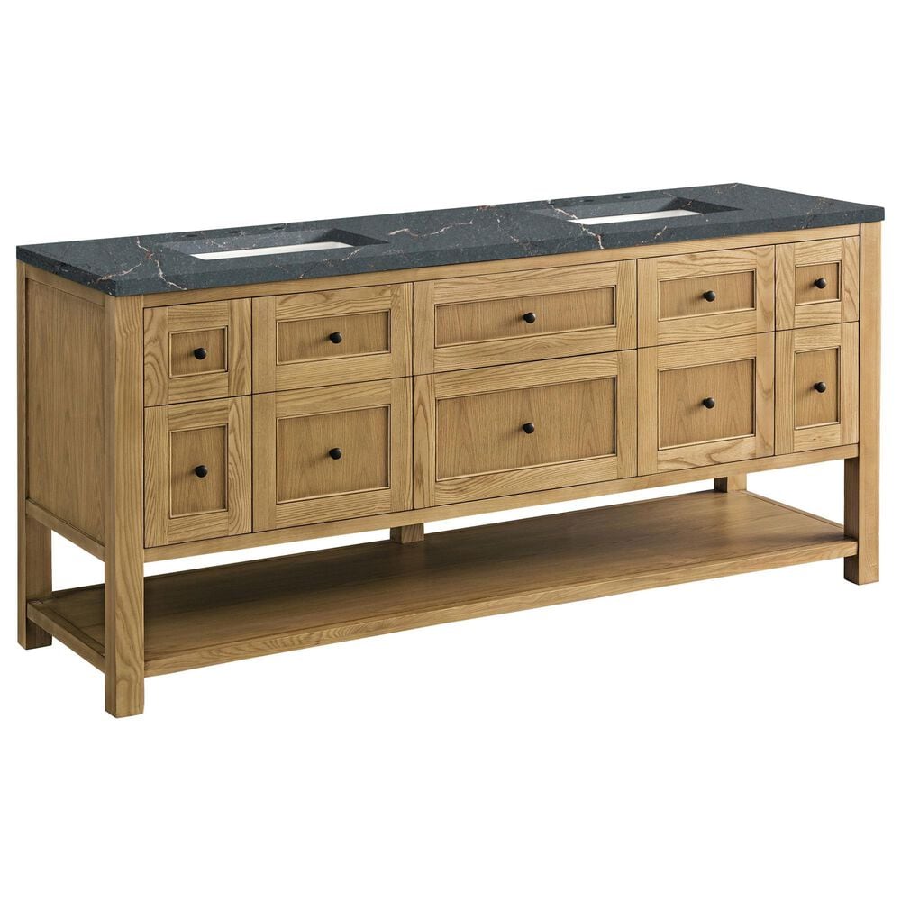 James Martin Vanities Breckenridge 72" Double Bathroom Vanity in Light Natural Oak with 3 cm Parisien Bleu Quartz Top and Rectangular Sinks, , large