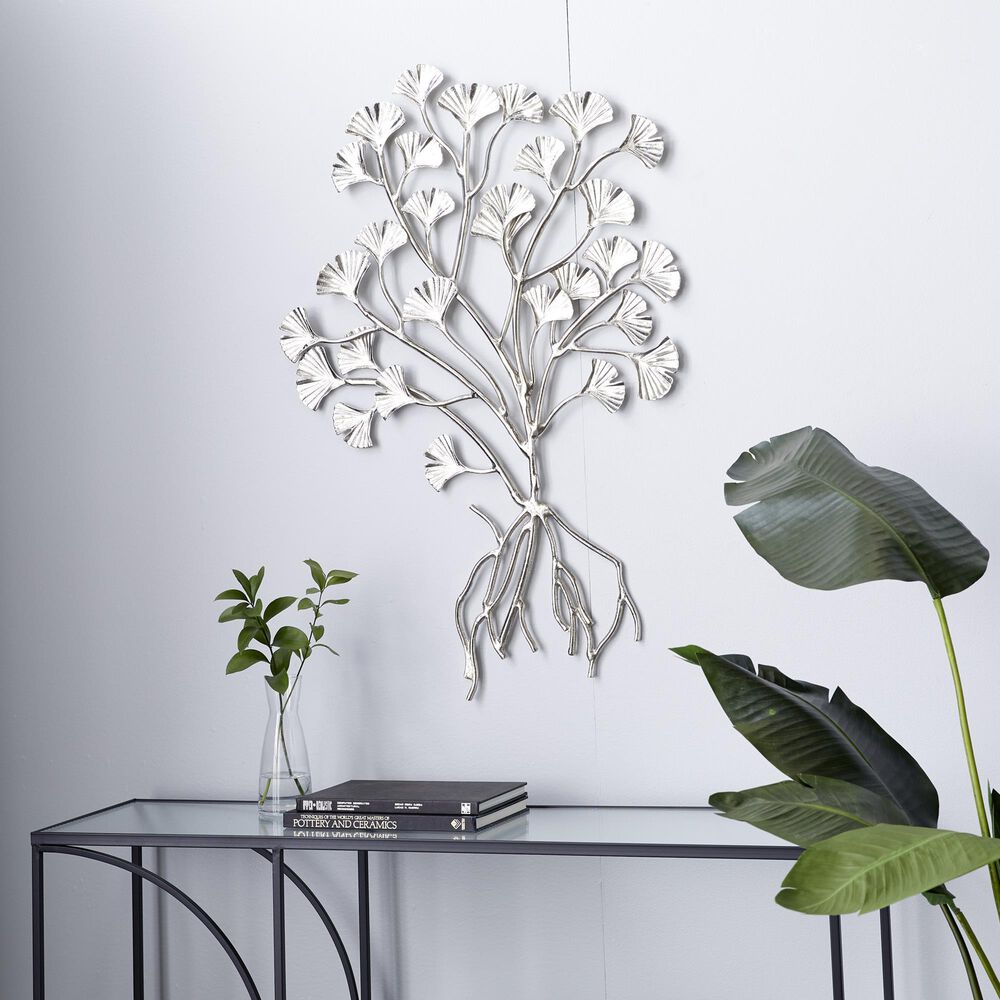 Maple and Jade 39&quot; x 27&quot; Glam Flowers Wall Decor in Silver, , large