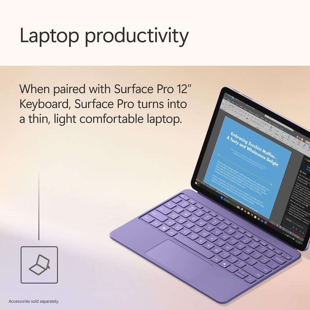 Microsoft Surface Pro Copilot+ PC 12&quot; Touch-Screen Tablet - Qualcomm Snapdragon X Plus - 16GB RAM - 512GB UFS - Windows 11 Home - Wi-Fi Only - Violet - Device Only - &#40;Latest Model&#41;, , large