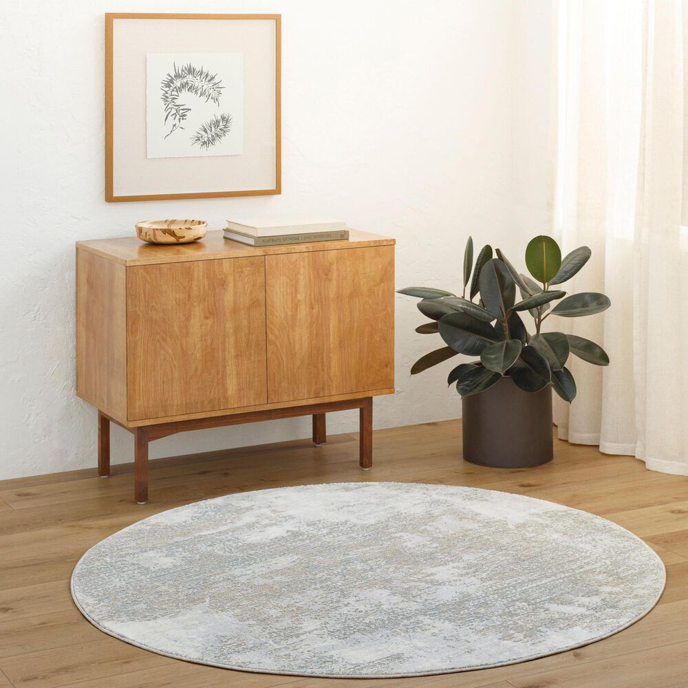 Surya Brunswick 7&#39;10&quot; Round Cream, Tan, Taupe, Blue, Gray and Seafoam Area Rug, , large