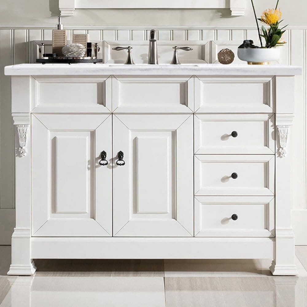 James Martin Vanities Brookfield 48&quot; Single Bathroom Vanity in Bright White with 3 cm Arctic Fall Solid Surface Top and Rectangle Sink, , large