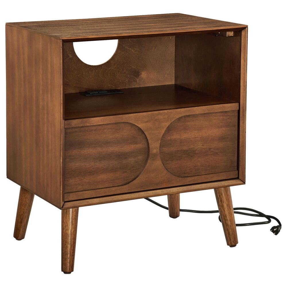 Hearth and Haven Nightstand with Charging Station USB Ports and Outlet Hole in Walnut Brown, , large