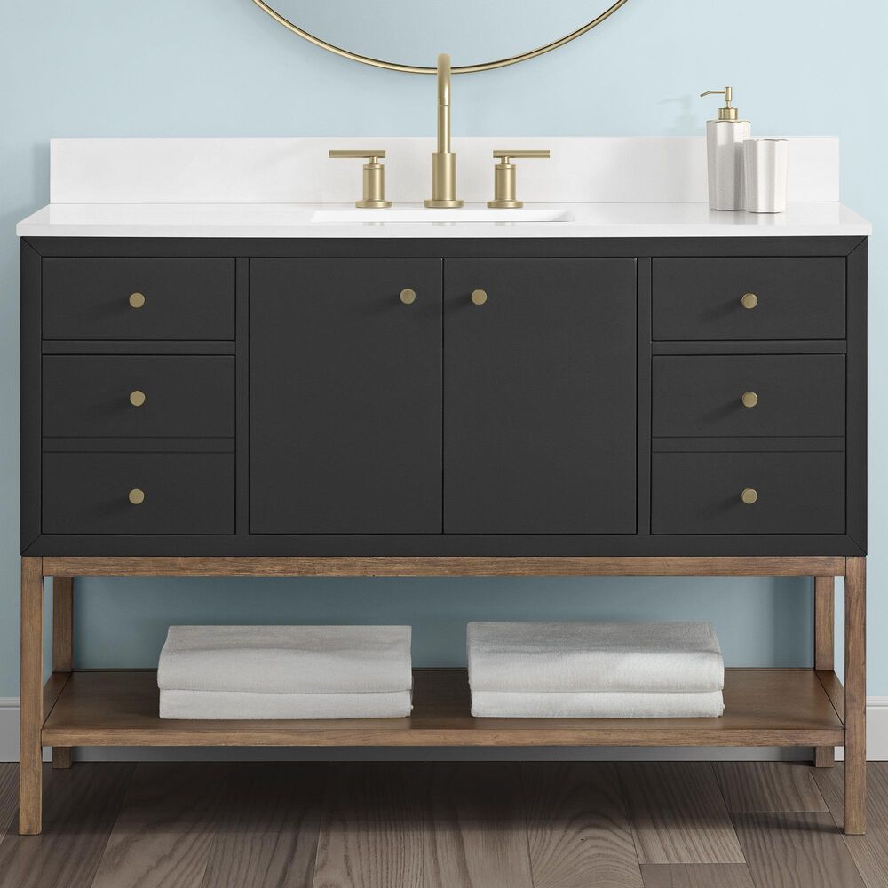 37B Isadore 48" Single Bathroom Vanity Cabinet in Tricorn Black and White Composite Stone Top and Backsplash, , large