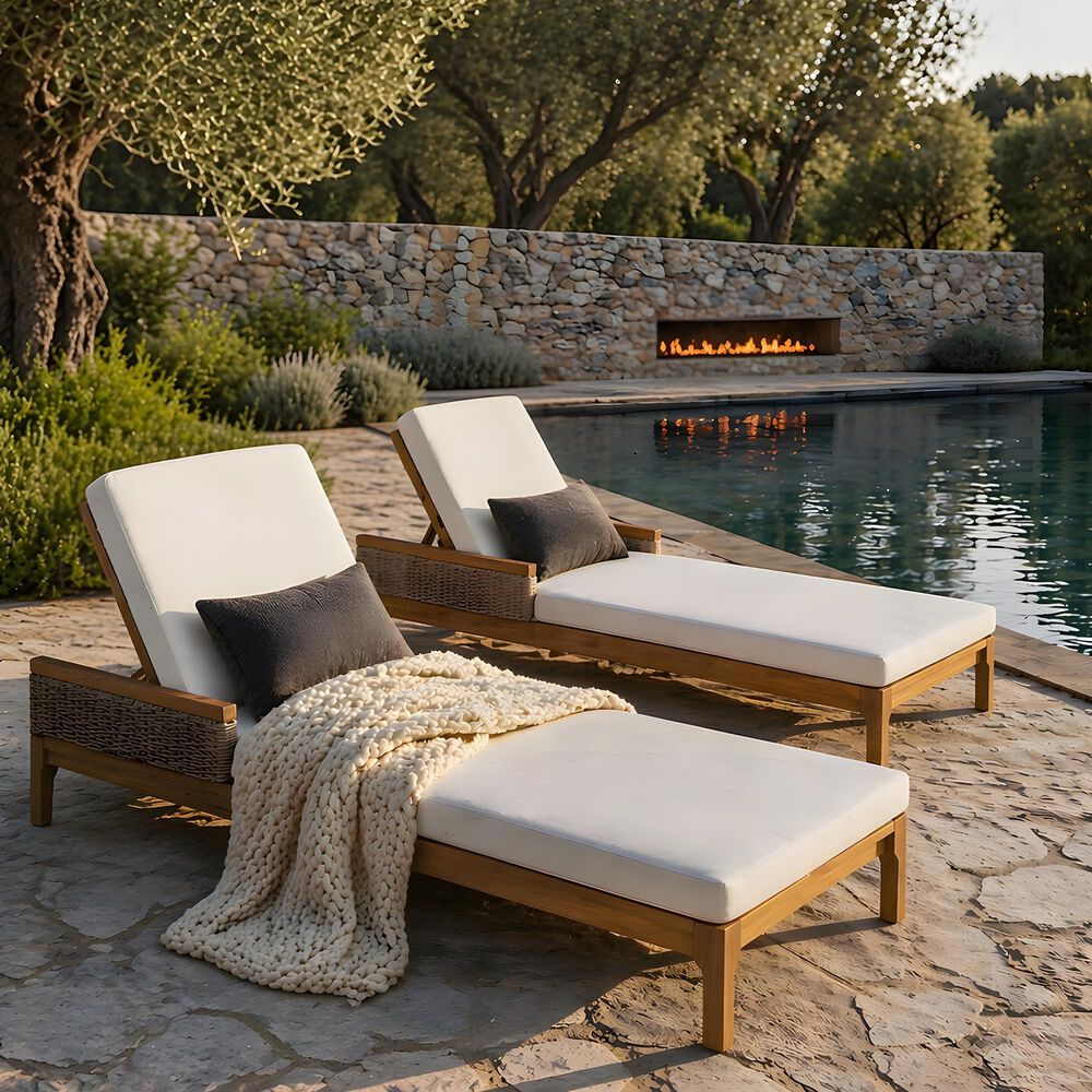 Hearth and Haven Outdoor Chaise Lounge in Beige (Set of 2), , large
