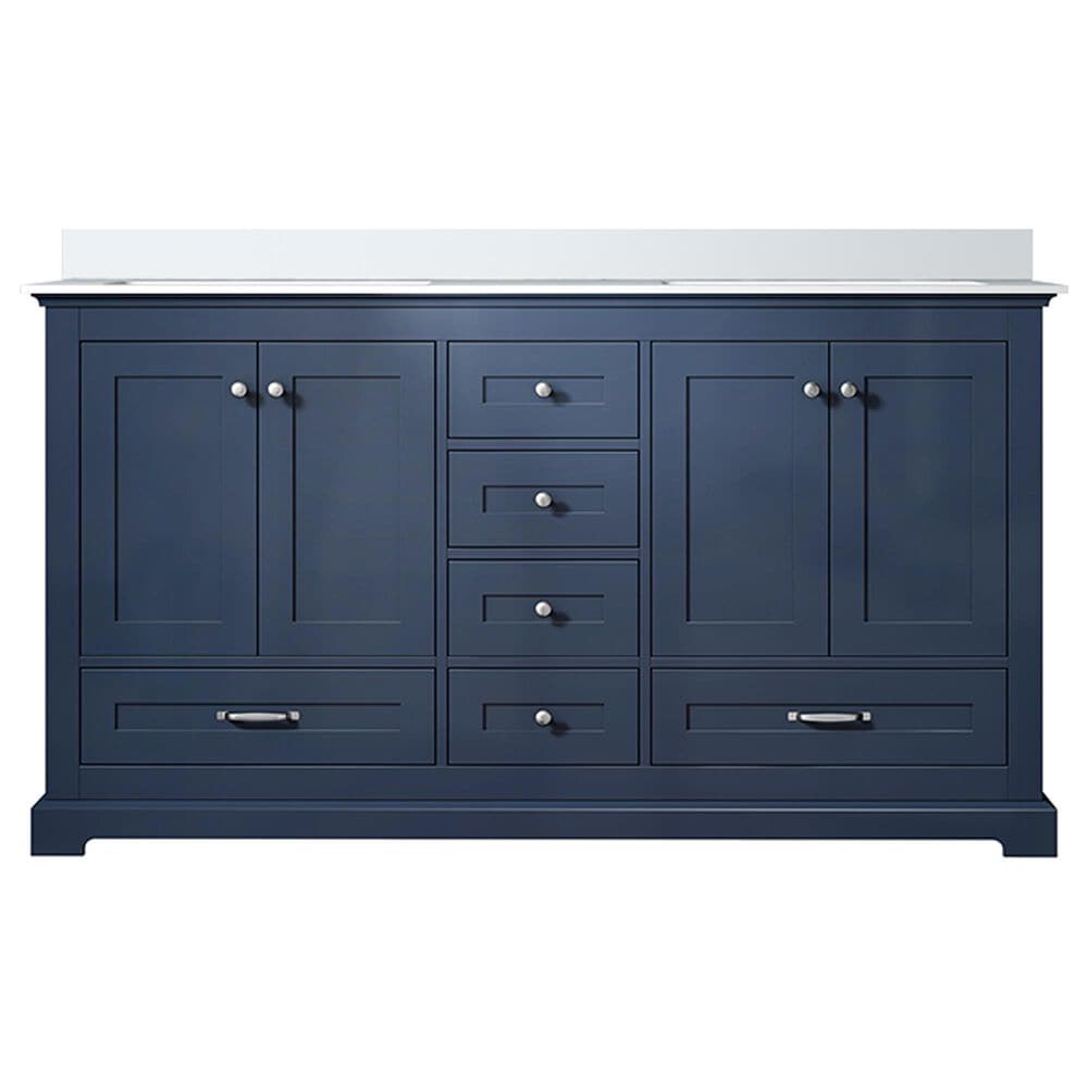 Lexora Home Dukes 60&quot; Double Bathroom Vanity in Navy Blue with 2 cm White Cultured Marble Top and Rectangular Sinks, , large