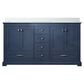 Lexora Home Dukes 60" Double Bathroom Vanity in Navy Blue with 2 cm White Cultured Marble Top and Rectangular Sinks, , large