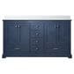 Lexora Home Dukes 60" Double Bathroom Vanity in Navy Blue with 2 cm White Cultured Marble Top and Rectangular Sinks, , large