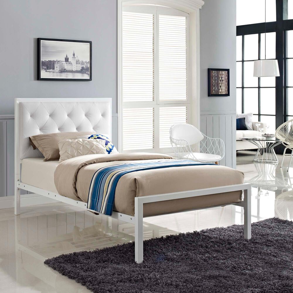 Modway Mia Vinyl Twin Platform Bed in White, , large