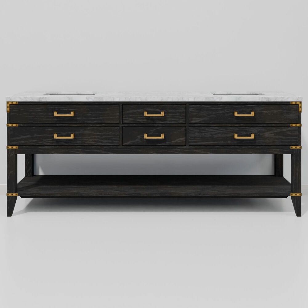 Lexora Home Norwalk 84" Double Bathroom Vanity in Black Oak with White Carrara Marble Top and Rectangular Sinks, , large