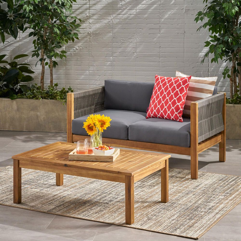 Hearth and Haven Laurel 2-Piece Patio Conversation Set with Gray Cushion in Teak, , large