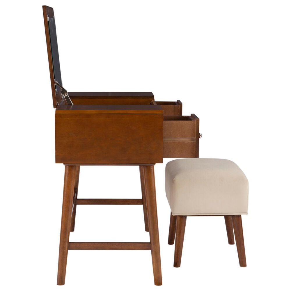 Linon Home Decor Viola Vanity with Stool in Walnut, , large