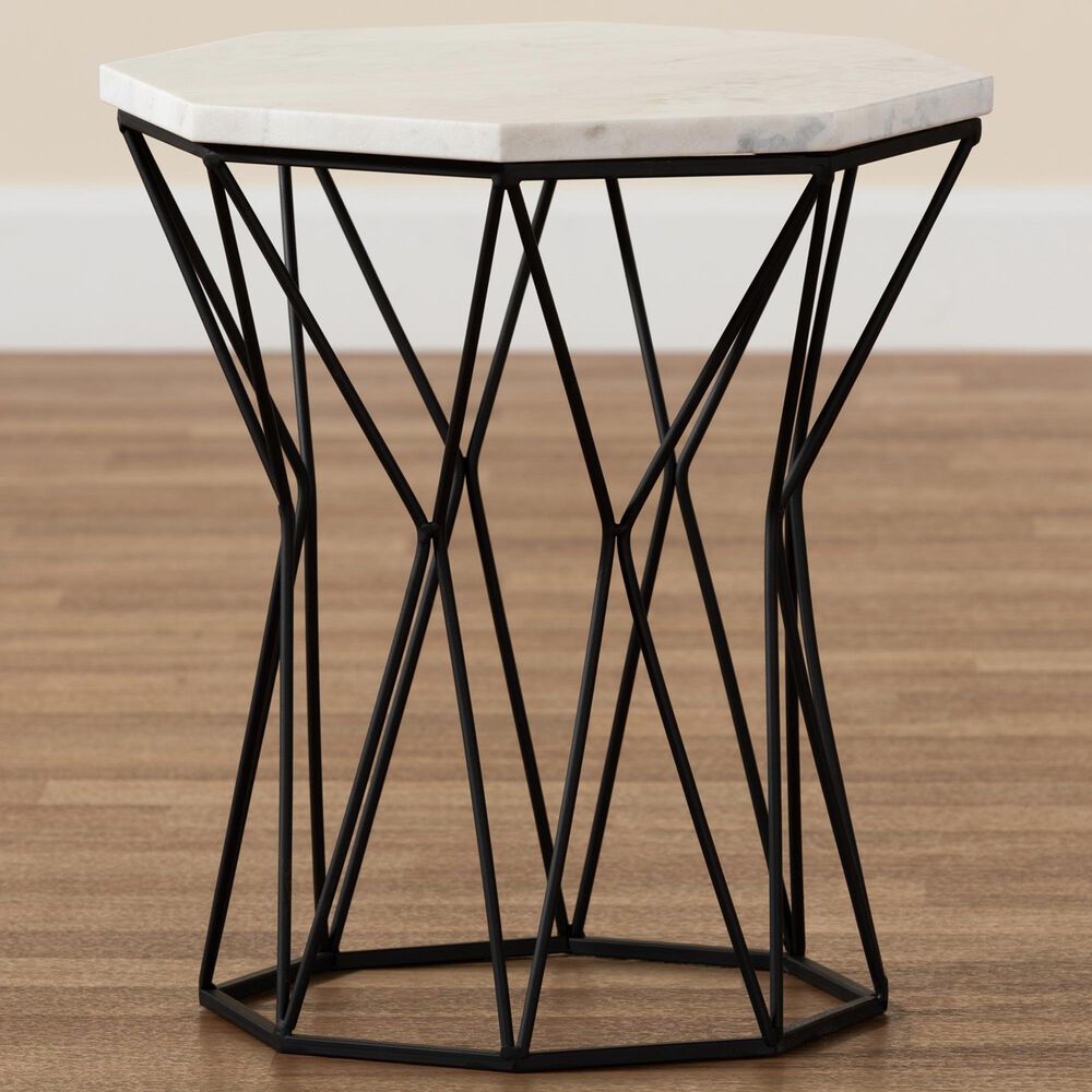 Baxton Studio Venedict End Table in White and Black, , large