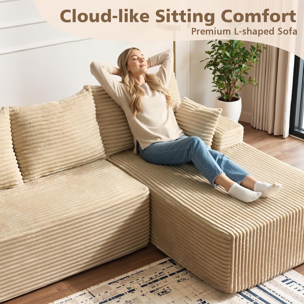 HOMLUX 2-Piece L-Shaped Sectional with Right Facing Chaise in Beige, , large
